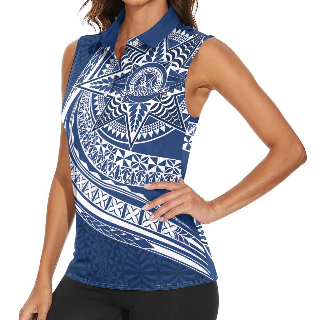 Tonga Queen Salote College Personalized Women Sleeveless Polo Shirt Ngatu Tokelaufeletoa Motifs LT7 - Polynesian Pride