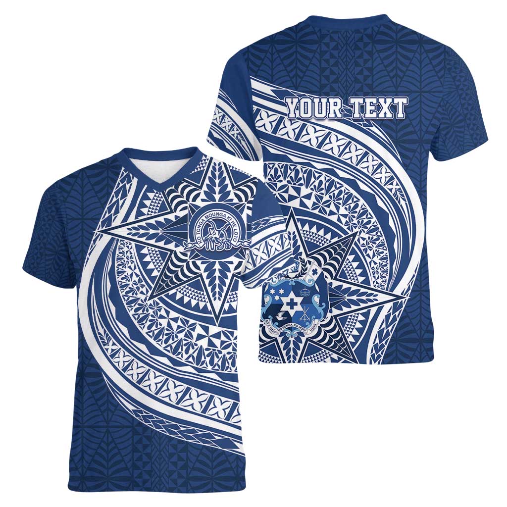 Tonga Queen Salote College Personalized Women V-Neck T-Shirt Ngatu Tokelaufeletoa Motifs LT7 - Polynesian Pride