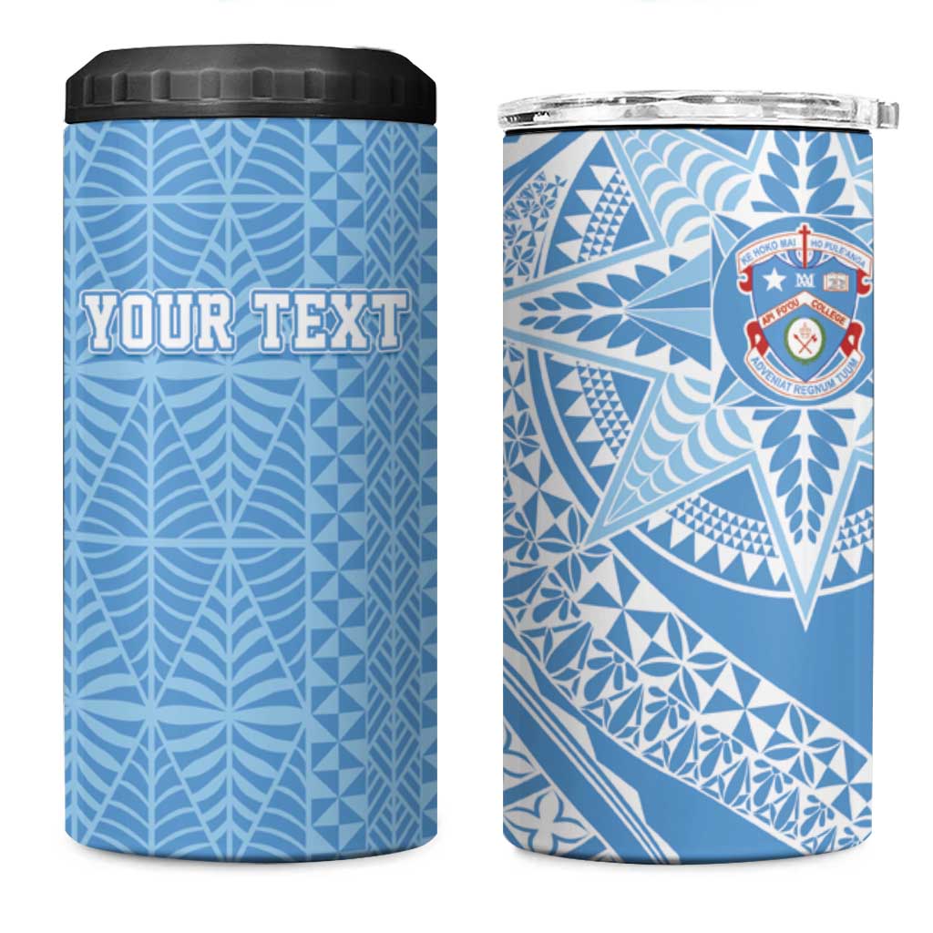 Tonga Apifo'ou Kolisi Personalized 4 in 1 Can Cooler Tumbler Ngatu Tokelaufeletoa Motifs LT7 One Size: 16 oz Light Blue - Polynesian Pride