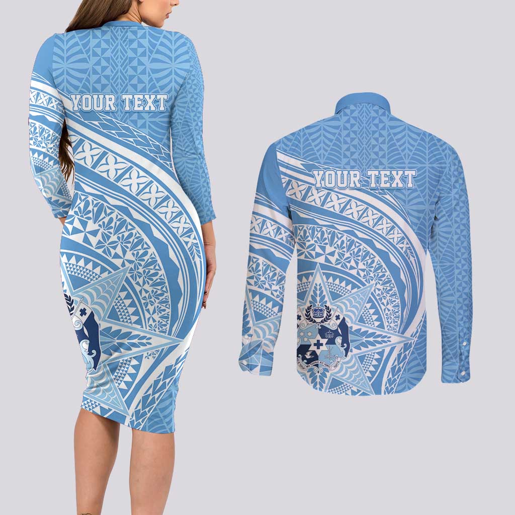Tonga Apifo'ou Kolisi Personalized Couples Matching Long Sleeve Bodycon Dress and Long Sleeve Button Shirt Ngatu Tokelaufeletoa Motifs LT7 - Polynesian Pride