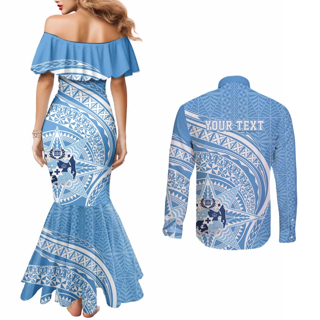 Tonga Apifo'ou Kolisi Personalized Couples Matching Mermaid Dress and Long Sleeve Button Shirt Ngatu Tokelaufeletoa Motifs LT7 - Polynesian Pride