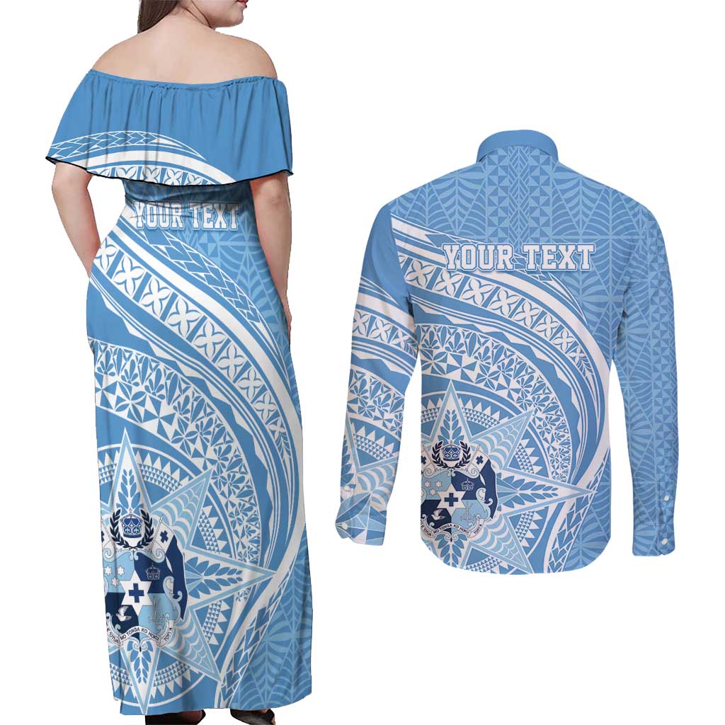 Tonga Apifo'ou Kolisi Personalized Couples Matching Off Shoulder Maxi Dress and Long Sleeve Button Shirt Ngatu Tokelaufeletoa Motifs LT7 - Polynesian Pride