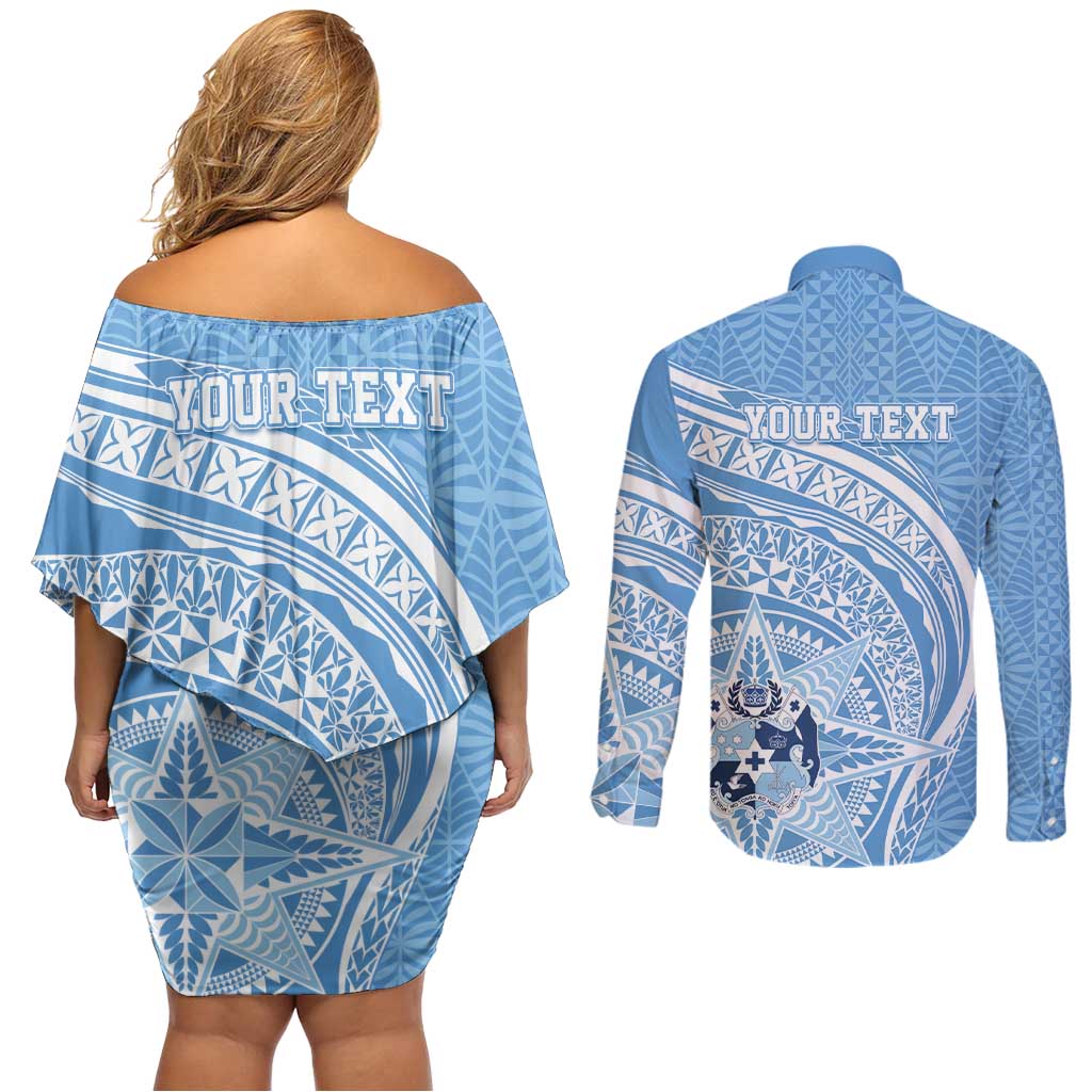 Tonga Apifo'ou Kolisi Personalized Couples Matching Off Shoulder Short Dress and Long Sleeve Button Shirt Ngatu Tokelaufeletoa Motifs LT7 - Polynesian Pride