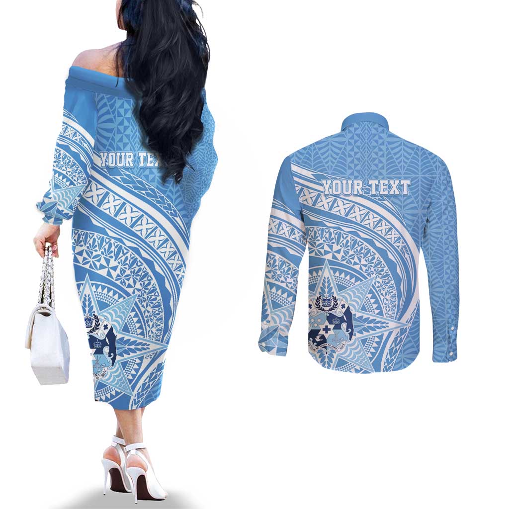 Tonga Apifo'ou Kolisi Personalized Couples Matching Off The Shoulder Long Sleeve Dress and Long Sleeve Button Shirt Ngatu Tokelaufeletoa Motifs LT7 - Polynesian Pride