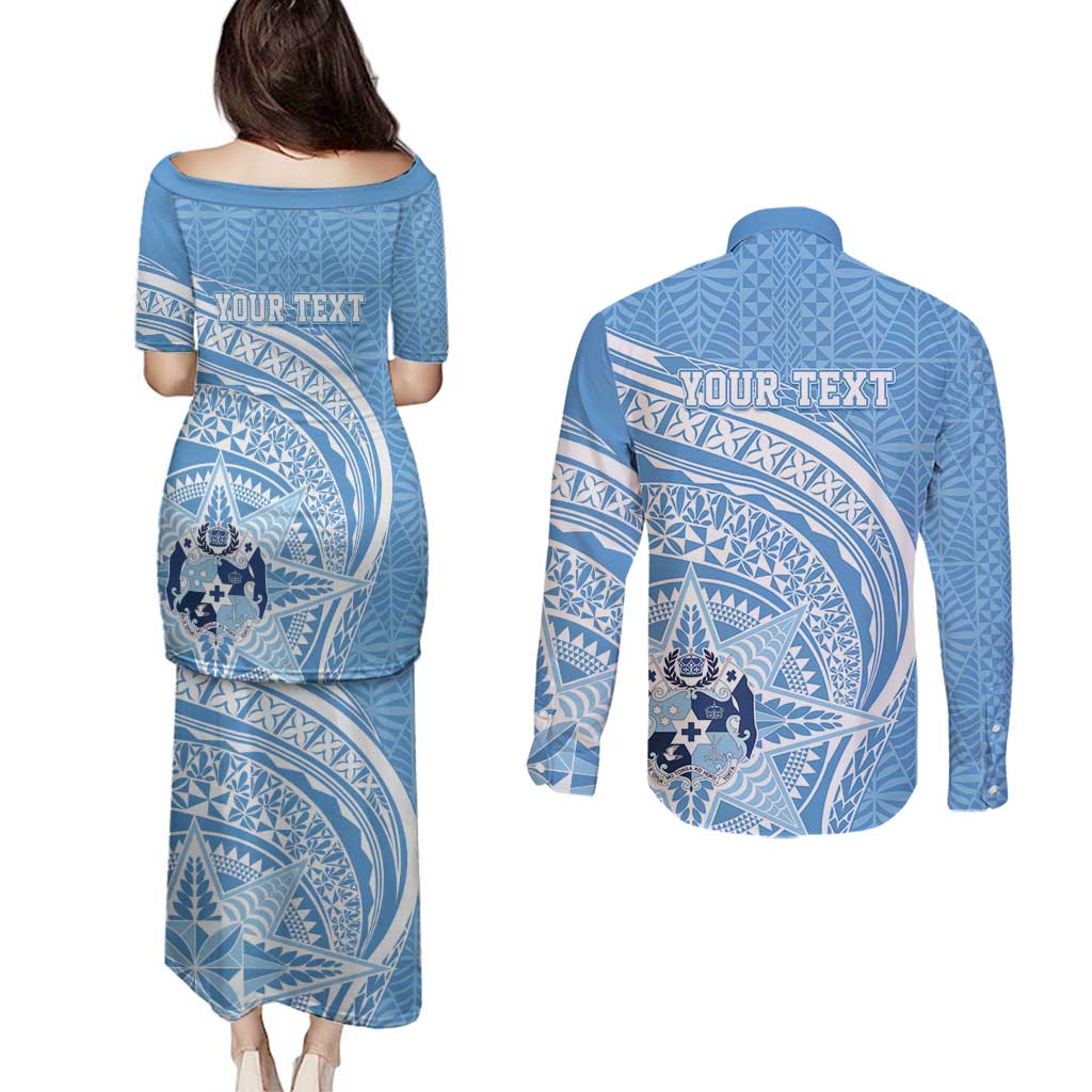 Tonga Apifo'ou Kolisi Personalized Couples Matching Puletasi and Long Sleeve Button Shirt Ngatu Tokelaufeletoa Motifs LT7 - Polynesian Pride