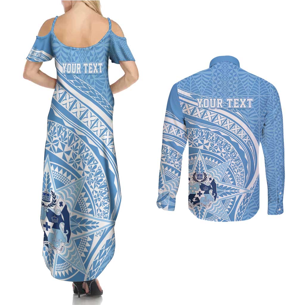 Tonga Apifo'ou Kolisi Personalized Couples Matching Summer Maxi Dress and Long Sleeve Button Shirt Ngatu Tokelaufeletoa Motifs LT7 - Polynesian Pride