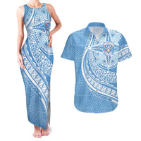Tonga Apifo'ou Kolisi Personalized Couples Matching Tank Maxi Dress and Hawaiian Shirt Ngatu Tokelaufeletoa Motifs LT7 Light Blue - Polynesian Pride