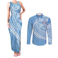 Tonga Apifo'ou Kolisi Personalized Couples Matching Tank Maxi Dress and Long Sleeve Button Shirt Ngatu Tokelaufeletoa Motifs LT7 Light Blue - Polynesian Pride