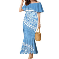 Tonga Apifo'ou Kolisi Personalized Family Matching Mermaid Dress and Hawaiian Shirt Ngatu Tokelaufeletoa Motifs LT7 Mom's Dress Light Blue - Polynesian Pride