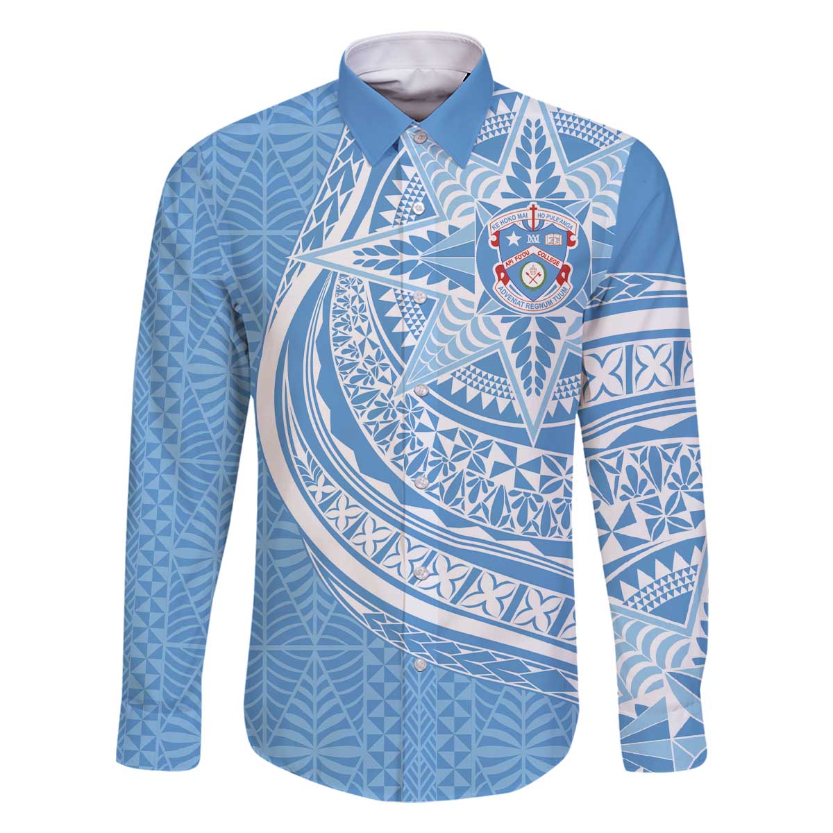 Tonga Apifo'ou Kolisi Personalized Family Matching Off The Shoulder Long Sleeve Dress and Hawaiian Shirt Ngatu Tokelaufeletoa Motifs LT7 Dad's Shirt - Long Sleeve Light Blue - Polynesian Pride