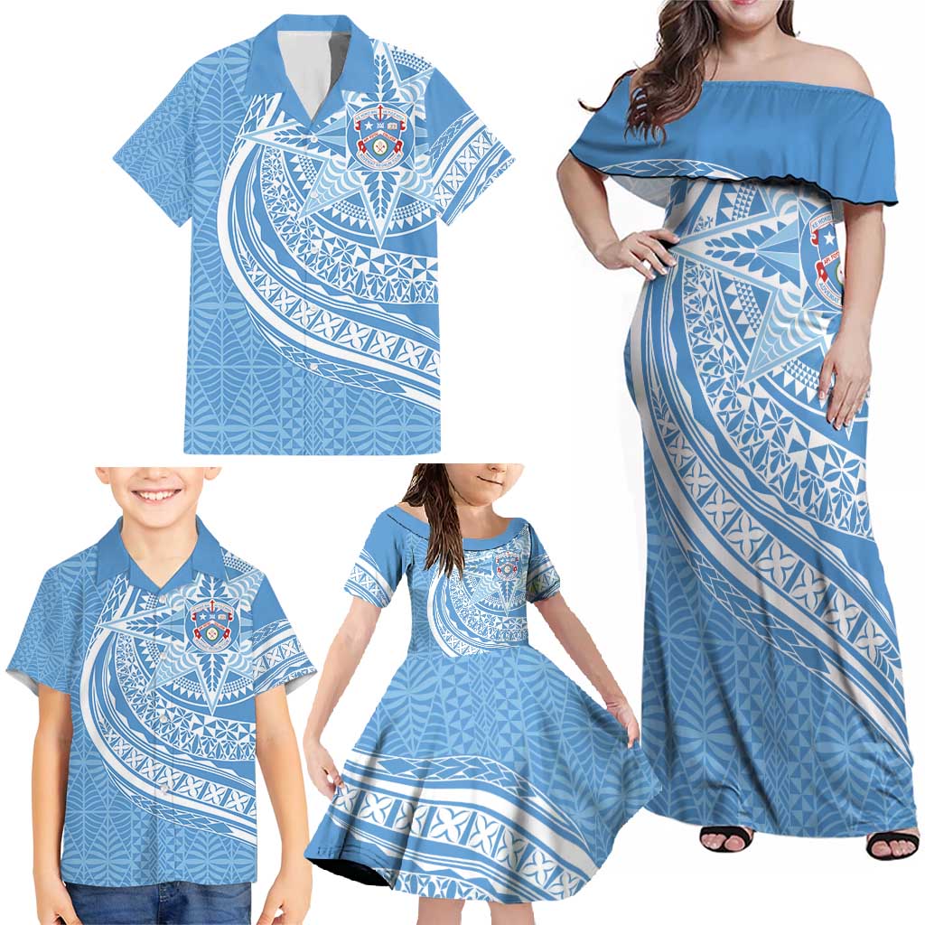 Tonga Apifo'ou Kolisi Personalized Family Matching Off Shoulder Maxi Dress and Hawaiian Shirt Ngatu Tokelaufeletoa Motifs LT7 - Polynesian Pride