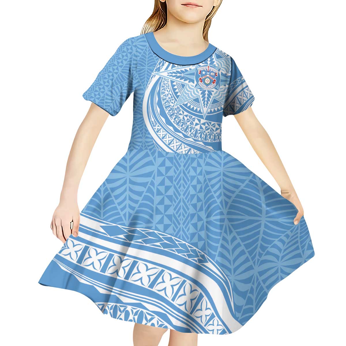 Tonga Apifo'ou Kolisi Personalized Kid Short Sleeve Dress Ngatu Tokelaufeletoa Motifs
