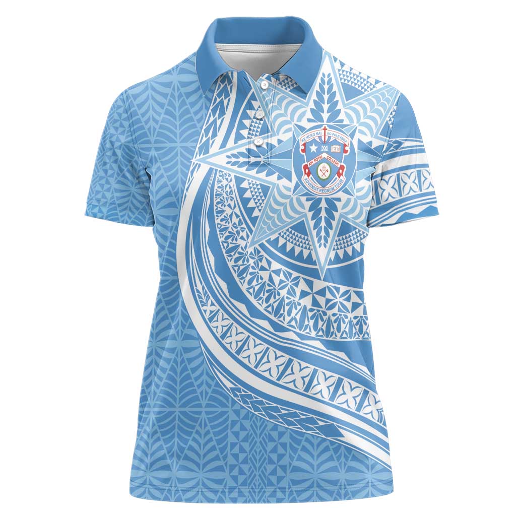 Tonga Apifo'ou Kolisi Personalized Women Polo Shirt Ngatu Tokelaufeletoa Motifs LT7 Female Light Blue - Polynesian Pride