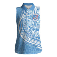 Tonga Apifo'ou Kolisi Personalized Women Sleeveless Polo Shirt Ngatu Tokelaufeletoa Motifs LT7 Female Light Blue - Polynesian Pride