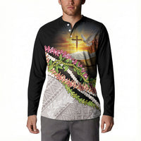 Hawaii Mokihana Mix Pikake Leis Mahalo 'Olelo Button Sweatshirt Black LT7 - Polynesian Pride