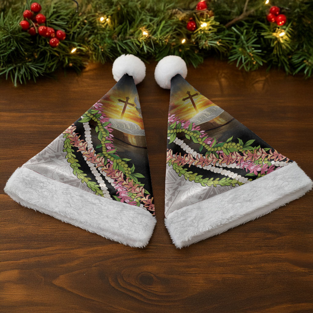 Hawaii Mokihana Mix Pikake Leis Mahalo 'Olelo Christmas Santa Hat Black LT7 - Polynesian Pride