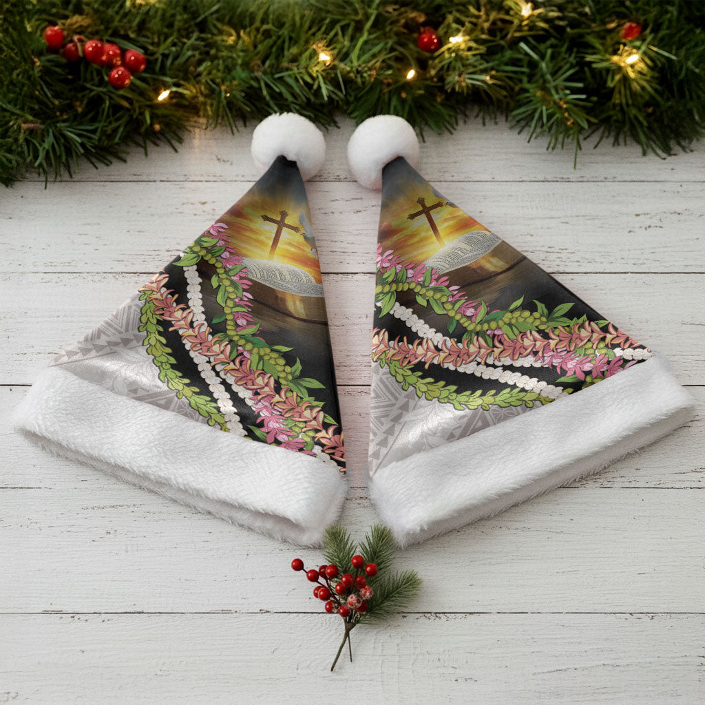 Hawaii Mokihana Mix Pikake Leis Mahalo 'Olelo Christmas Santa Hat Black LT7 - Polynesian Pride