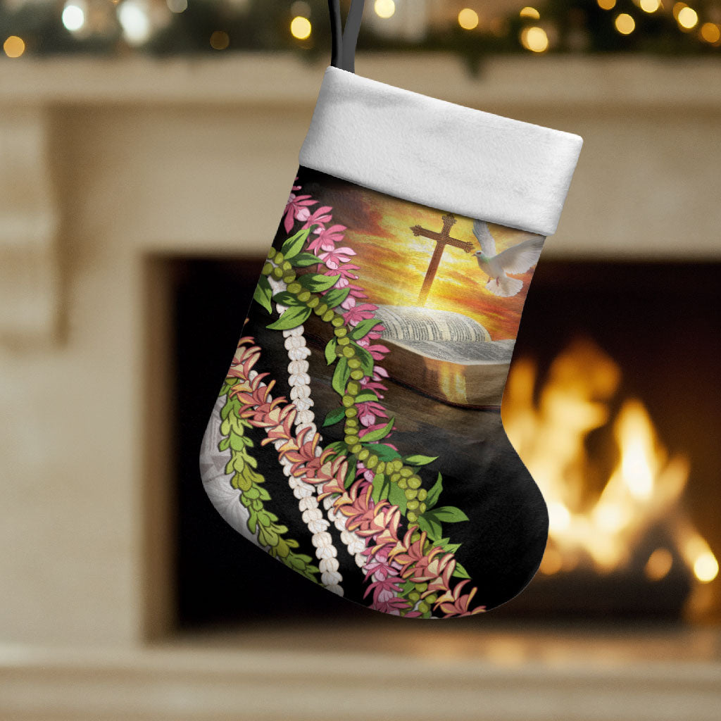 Hawaii Mokihana Mix Pikake Leis Mahalo 'Olelo Christmas Stocking Black LT7 Set of 2 Black - Polynesian Pride