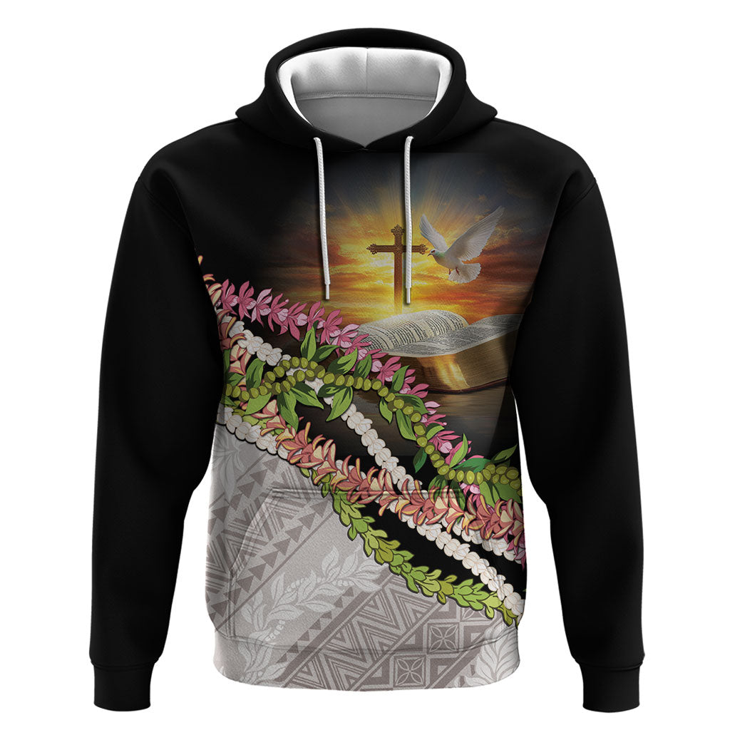 Hawaii Mokihana Mix Pikake Leis Mahalo 'Olelo Hoodie Black LT7 Pullover Hoodie Black - Polynesian Pride