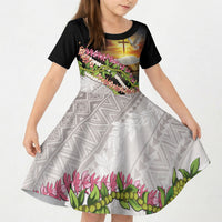 Hawaii Mokihana Mix Pikake Leis Mahalo 'Olelo Kid Short Sleeve Dress Black LT7 KID Black - Polynesian Pride