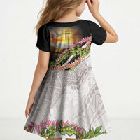 Hawaii Mokihana Mix Pikake Leis Mahalo 'Olelo Kid Short Sleeve Dress Black LT7 - Polynesian Pride