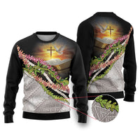Hawaii Mokihana Mix Pikake Leis Mahalo 'Olelo Ugly Christmas Sweater Black LT7 Black - Polynesian Pride