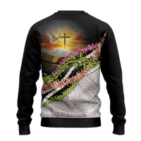 Hawaii Mokihana Mix Pikake Leis Mahalo 'Olelo Ugly Christmas Sweater Black LT7 - Polynesian Pride