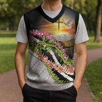 Hawaii Mokihana Mix Pikake Leis Mahalo 'Olelo Christmas Knitted V-Neck Vest Black LT7 - Polynesian Pride