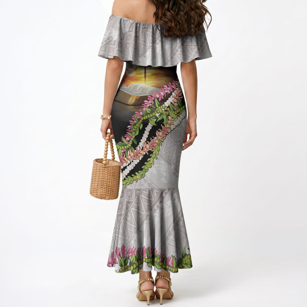 Hawaii Mokihana Mix Pikake Leis Mahalo 'Olelo Mermaid Dress Black LT7 - Polynesian Pride