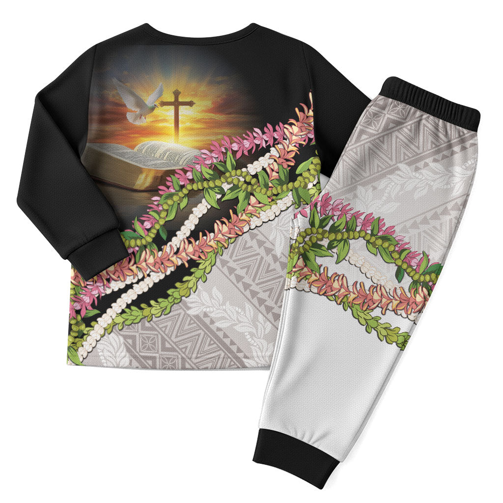 Hawaii Mokihana Mix Pikake Leis Mahalo 'Olelo Christmas Pajama Set Black LT7 - Polynesian Pride