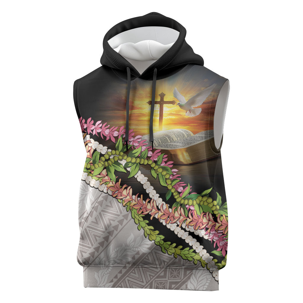 Hawaii Mokihana Mix Pikake Leis Mahalo 'Olelo Sleeveless Hoodie Black LT7 Black - Polynesian Pride