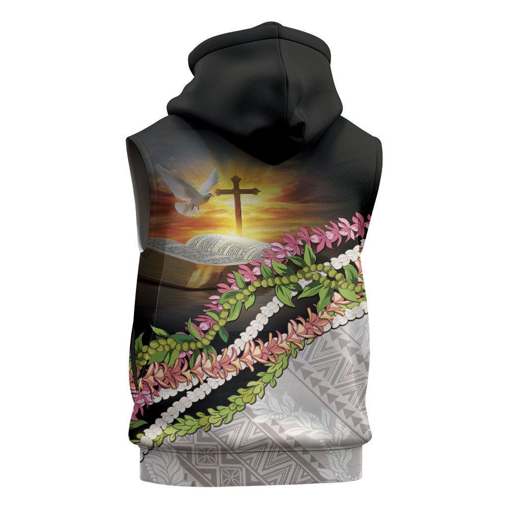 Hawaii Mokihana Mix Pikake Leis Mahalo 'Olelo Sleeveless Hoodie Black LT7 - Polynesian Pride