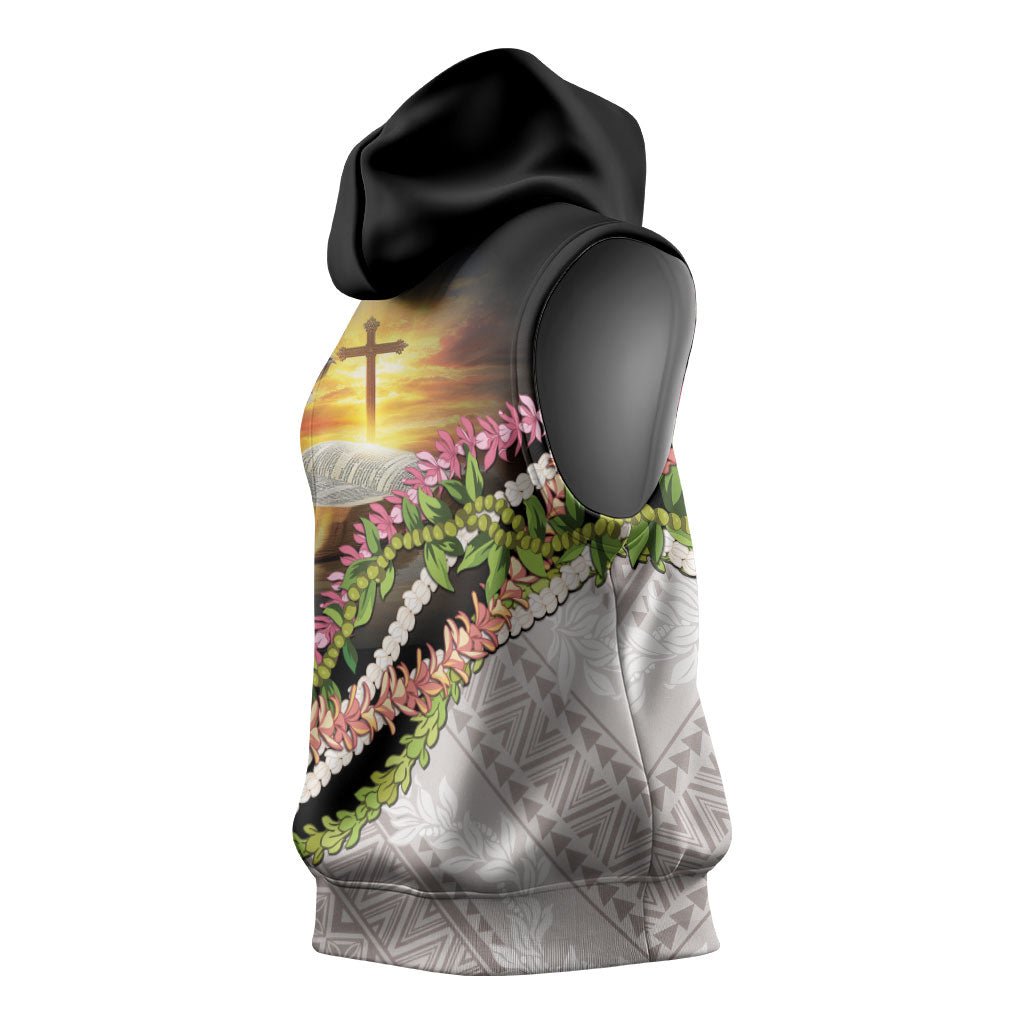 Hawaii Mokihana Mix Pikake Leis Mahalo 'Olelo Sleeveless Hoodie Black LT7 - Polynesian Pride