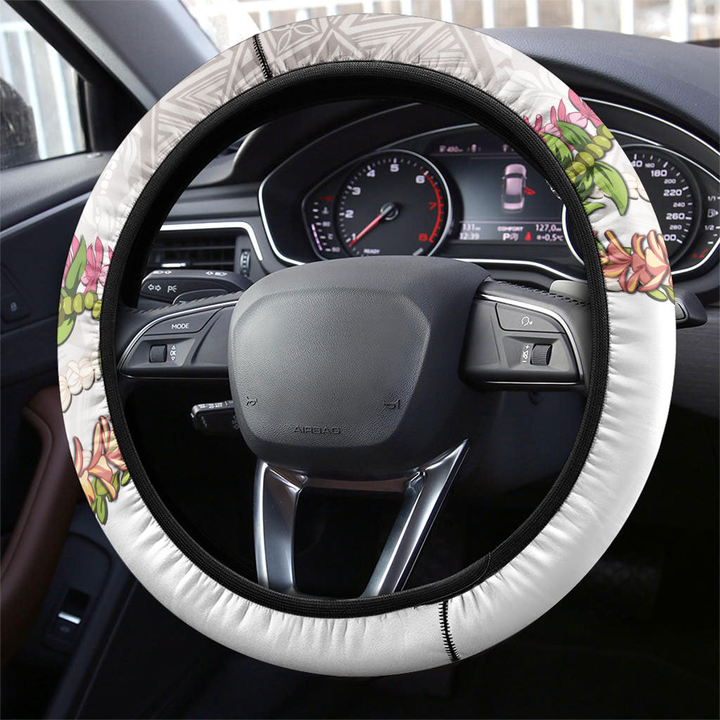 Hawaii Mokihana Mix Pikake Leis Mahalo 'Olelo Steering Wheel Cover Black LT7 - Polynesian Pride
