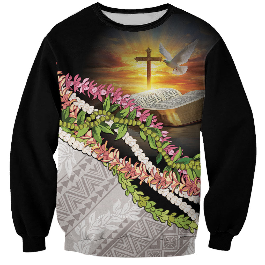 Hawaii Mokihana Mix Pikake Leis Mahalo 'Olelo Sweatshirt Black LT7 Unisex Black - Polynesian Pride
