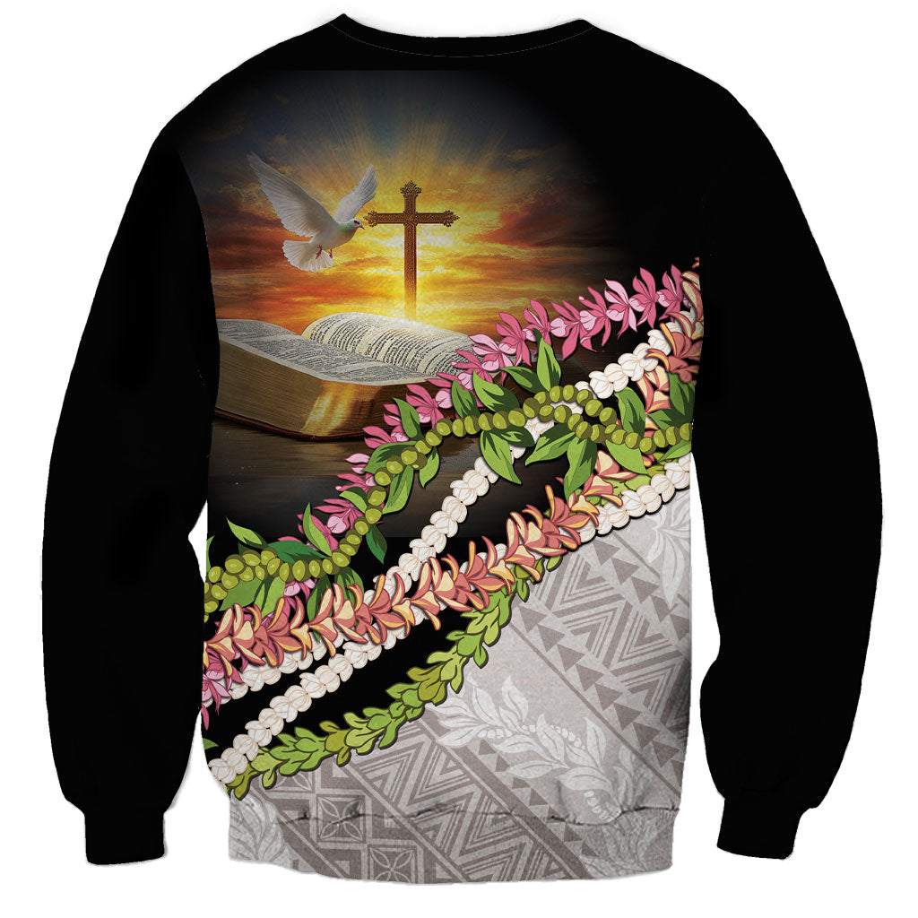 Hawaii Mokihana Mix Pikake Leis Mahalo 'Olelo Sweatshirt Black LT7 - Polynesian Pride