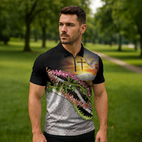 Hawaii Mokihana Mix Pikake Leis Mahalo 'Olelo Zipper Polo Shirt Black LT7 - Polynesian Pride