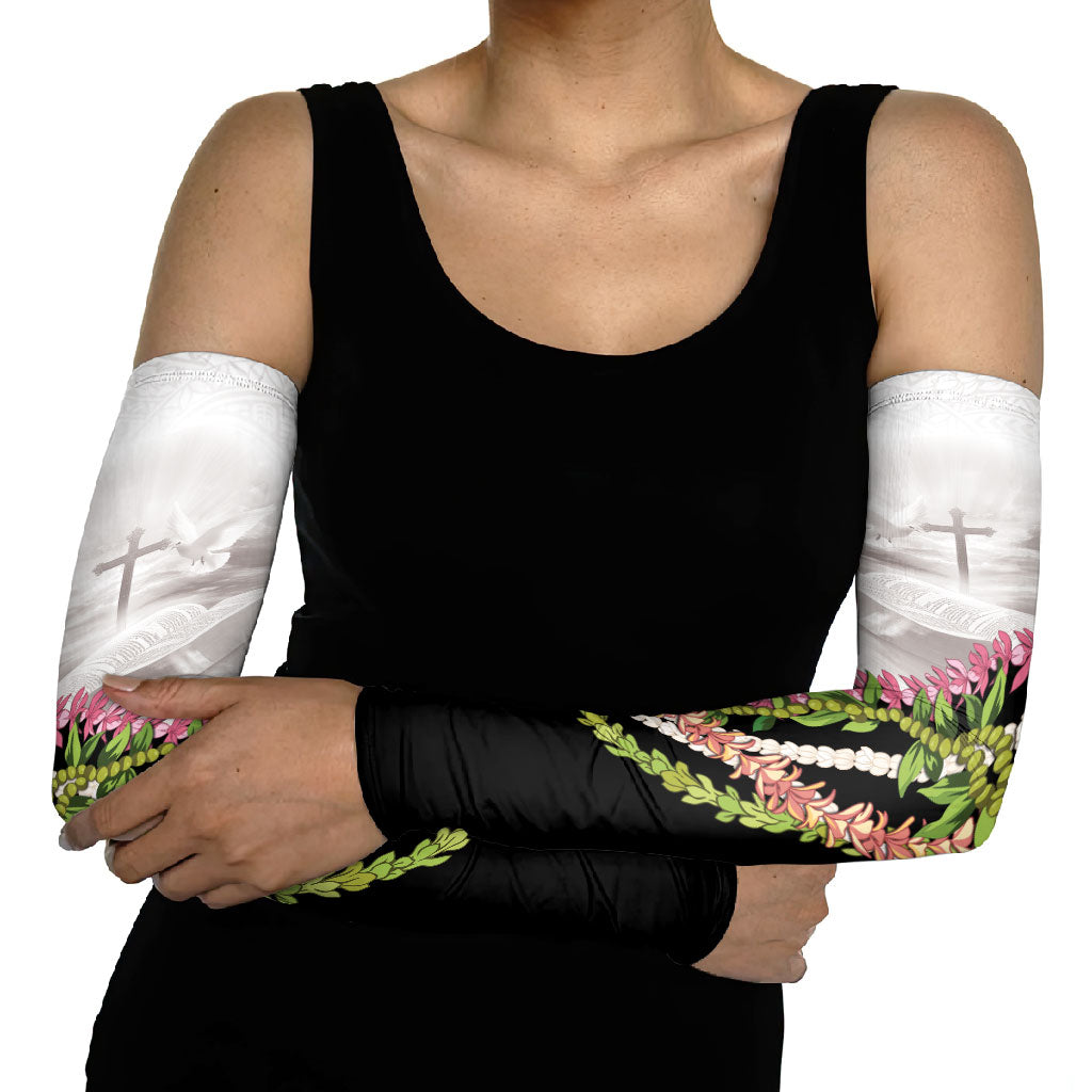 Hawaii Mokihana Mix Pikake Leis Mahalo 'Olelo Arm Sleeves White Tapa LT7 - Polynesian Pride