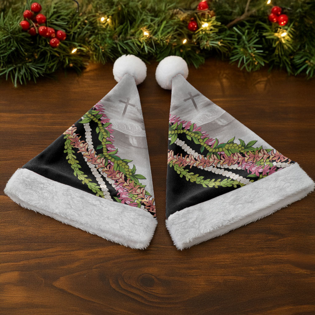 Hawaii Mokihana Mix Pikake Leis Mahalo 'Olelo Christmas Santa Hat White Tapa LT7 - Polynesian Pride