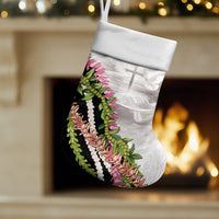 Hawaii Mokihana Mix Pikake Leis Mahalo 'Olelo Christmas Stocking White Tapa LT7 Set of 2 White - Polynesian Pride