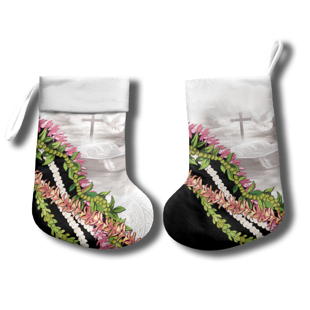 Hawaii Mokihana Mix Pikake Leis Mahalo 'Olelo Christmas Stocking White Tapa LT7 - Polynesian Pride