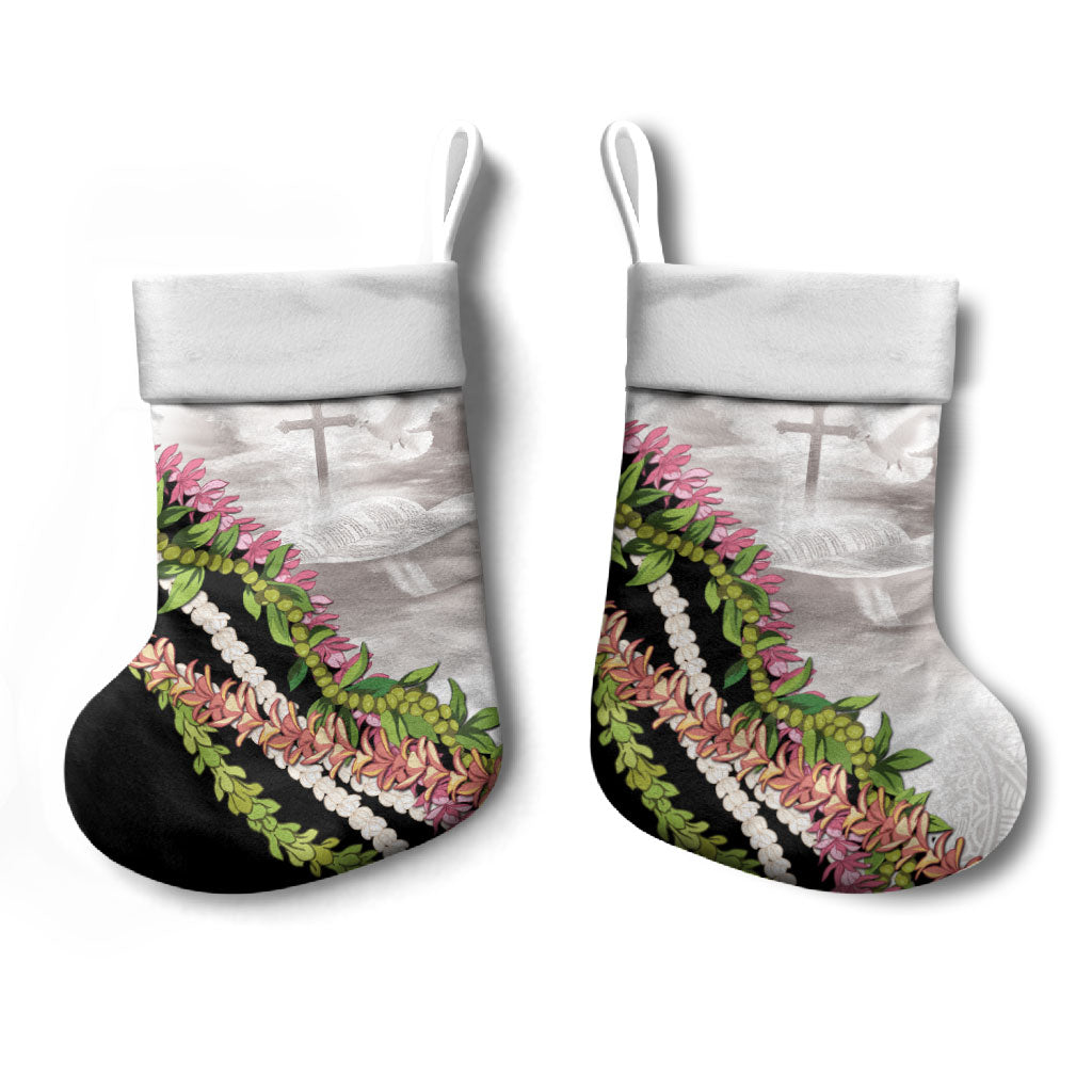 Hawaii Mokihana Mix Pikake Leis Mahalo 'Olelo Christmas Stocking White Tapa LT7 - Polynesian Pride