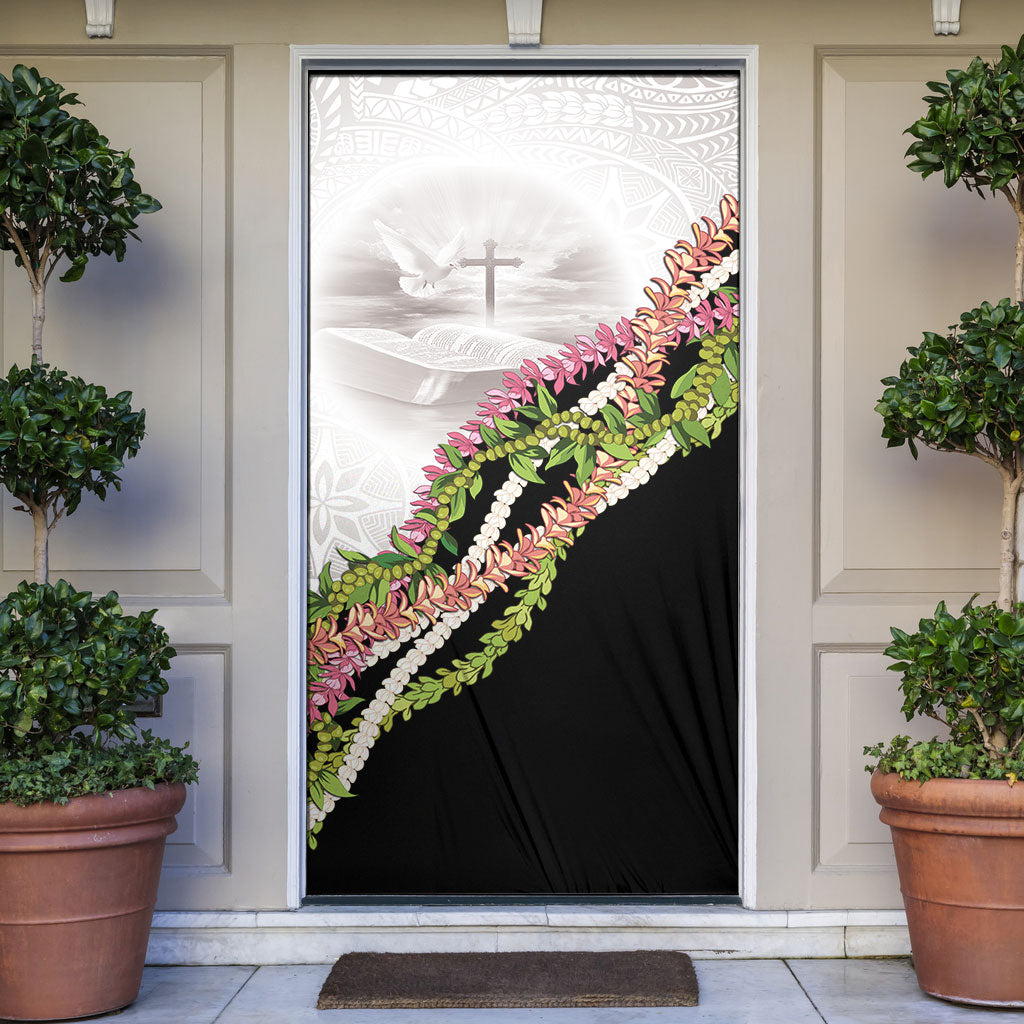 Hawaii Mokihana Mix Pikake Leis Mahalo 'Olelo Door Cover White Tapa LT7 White - Polynesian Pride