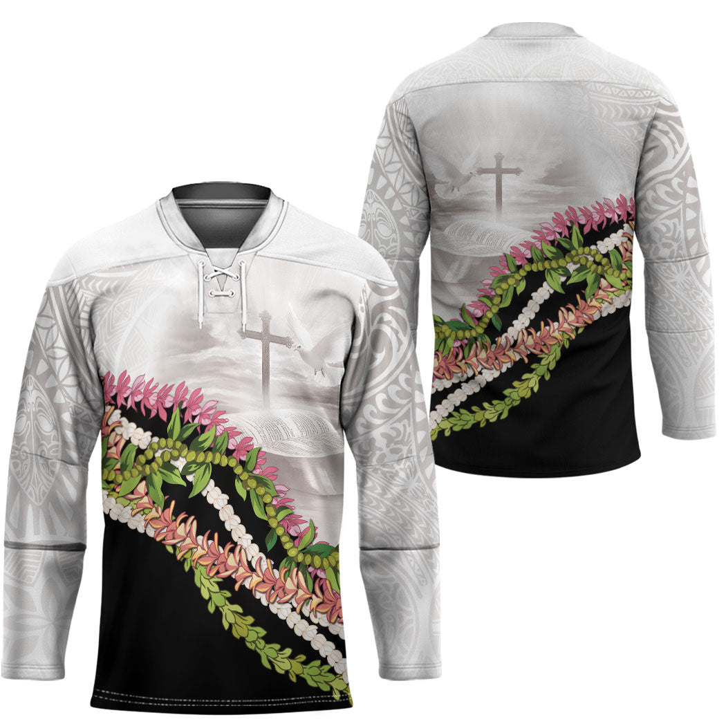 Hawaii Mokihana Mix Pikake Leis Mahalo 'Olelo Hockey Jersey White Tapa LT7 - Polynesian Pride