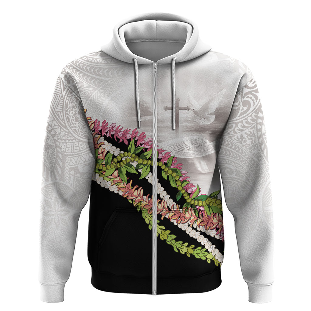 Hawaii Mokihana Mix Pikake Leis Mahalo 'Olelo Hoodie White Tapa LT7 Zip Hoodie White - Polynesian Pride