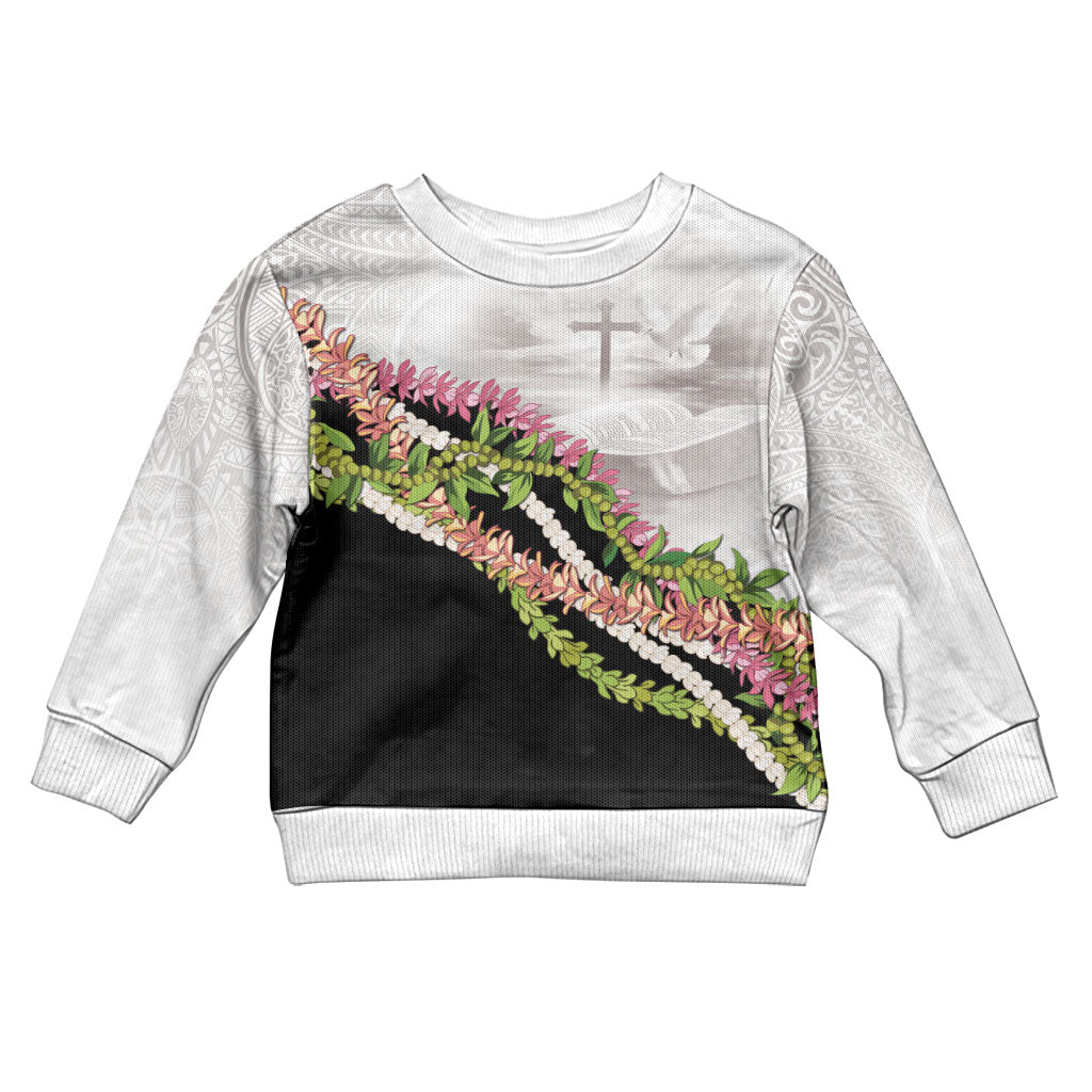 Hawaii Mokihana Mix Pikake Leis Mahalo 'Olelo Kid Ugly Christmas Sweater White Tapa LT7 Kid White - Polynesian Pride