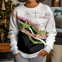 Hawaii Mokihana Mix Pikake Leis Mahalo 'Olelo Kid Ugly Christmas Sweater White Tapa LT7 - Polynesian Pride