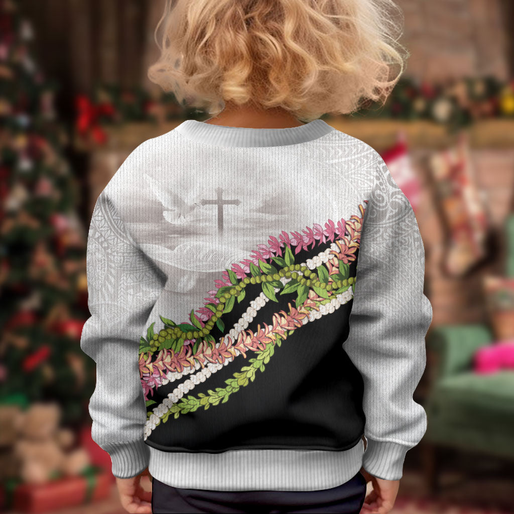 Hawaii Mokihana Mix Pikake Leis Mahalo 'Olelo Kid Ugly Christmas Sweater White Tapa LT7 - Polynesian Pride