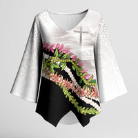 Hawaii Mokihana Mix Pikake Leis Mahalo 'Olelo Kimono Sleeve Blouse White Tapa LT7 Female White - Polynesian Pride