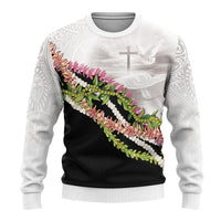 Hawaii Mokihana Mix Pikake Leis Mahalo 'Olelo Ugly Christmas Sweater White Tapa LT7 - Polynesian Pride